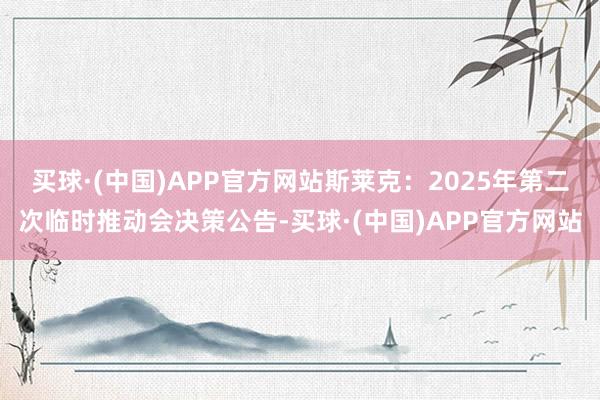 买球·(中国)APP官方网站斯莱克：2025年第二次临时推动会决策公告-买球·(中国)APP官方网站